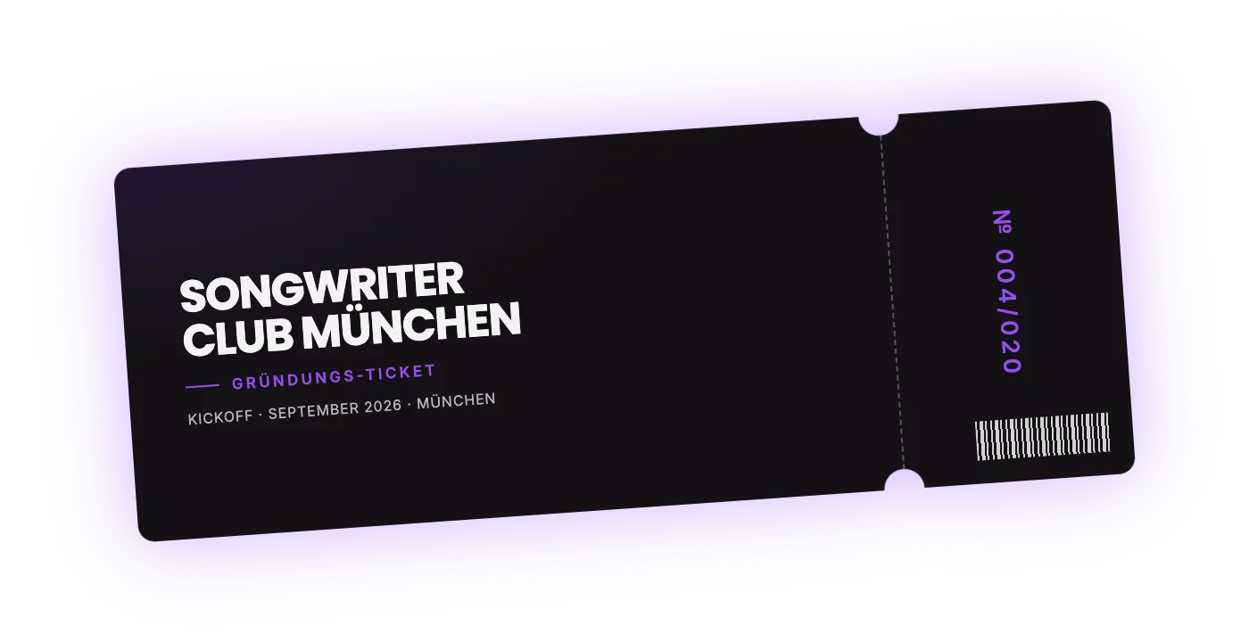 Gründungs-Ticket Songwriter Club München — № 004/020, Kickoff September 2026